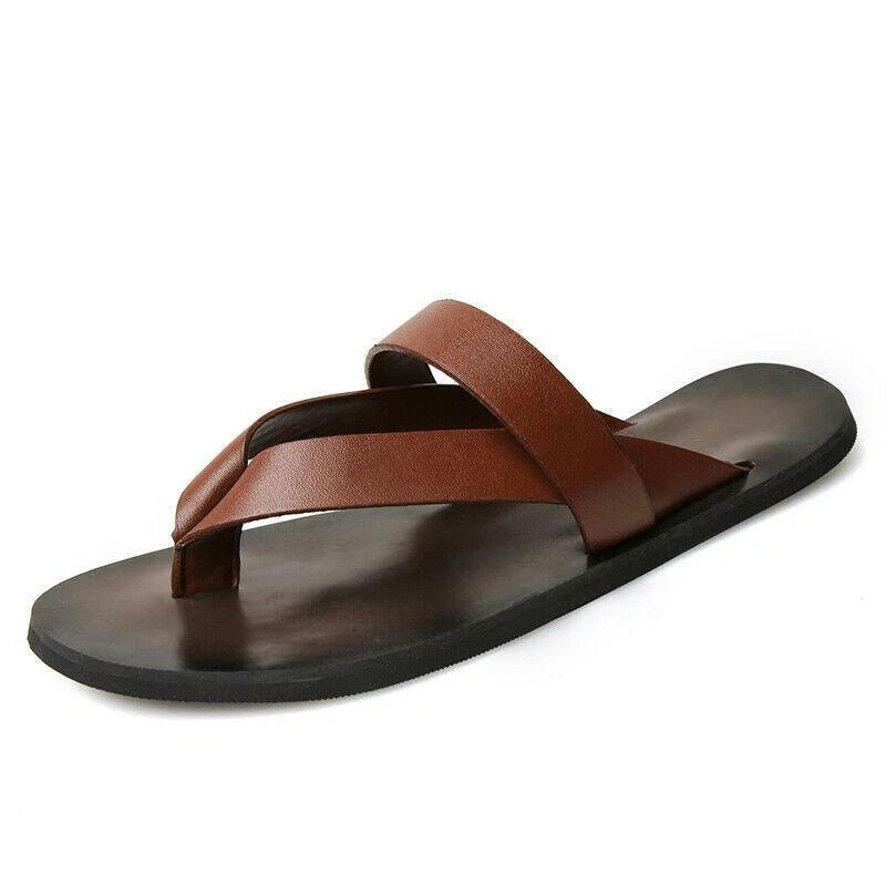 Summer Fashion Mens Beach Outdoor Leather Sandals Strap Shoes Anti-slip Slippers