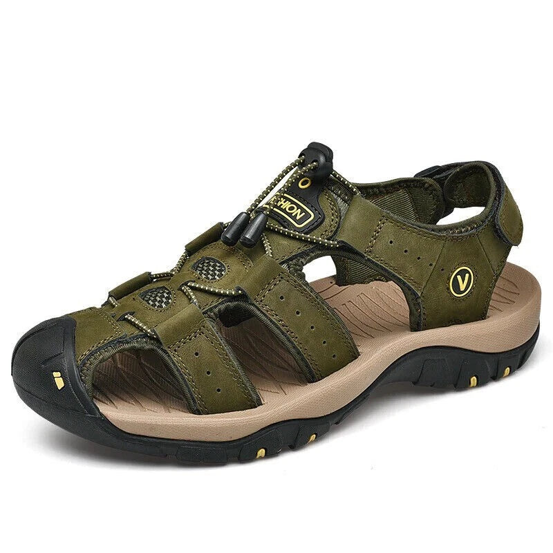 Summer Men's Leather Sandals Closed Toe Beach Nonslip Outdoor Sport Hiking Shoes