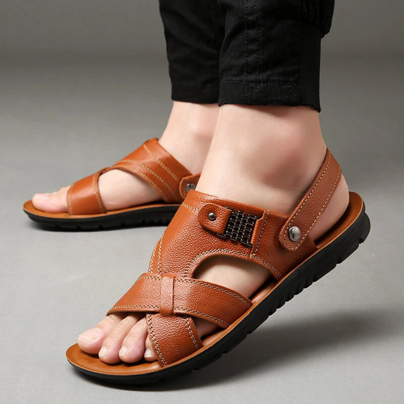 Mens Beach Slippers Leather Sandals Summer Water Shoes Fisherman Closed Toe Size