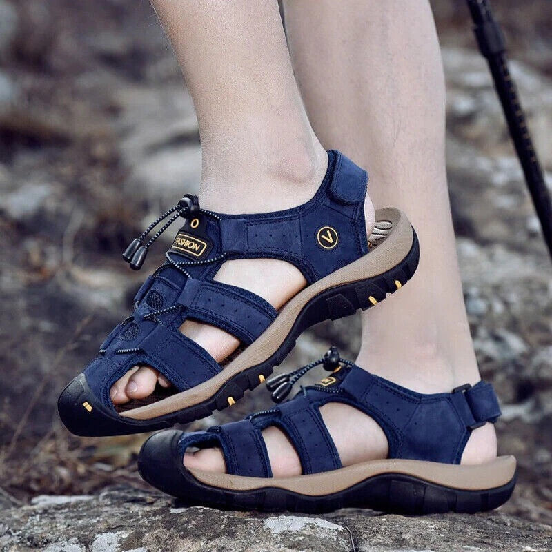 Summer Men's Leather Sandals Closed Toe Beach Nonslip Outdoor Sport Hiking Shoes