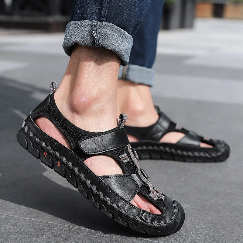 Genuine Leather Men Sandals Summer Casual Beach Slip on Slippers Outdoor Sneaker