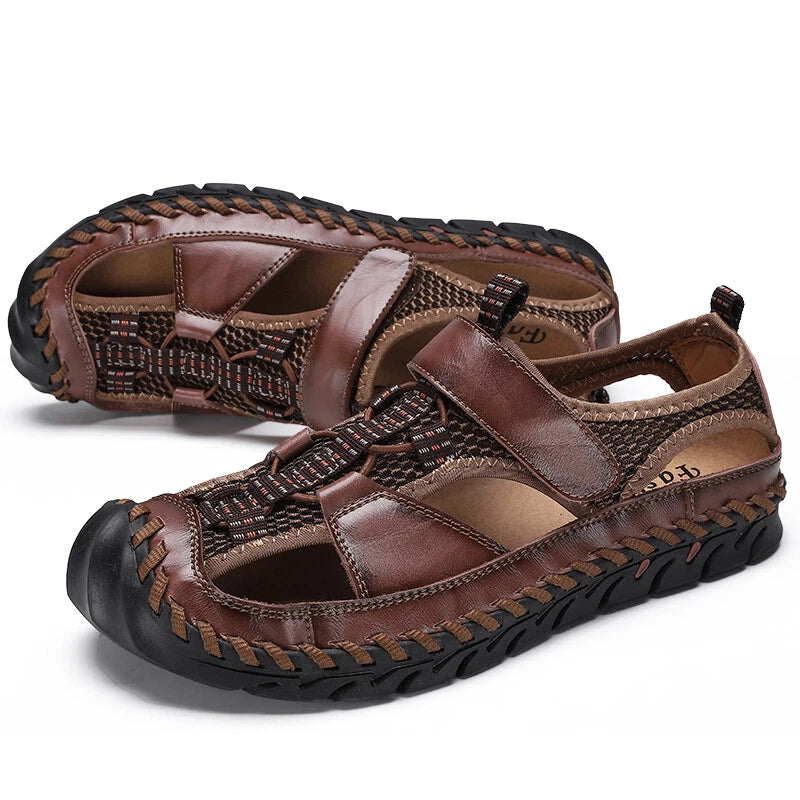 Genuine Leather Men Sandals Summer Casual Beach Slip on Slippers Outdoor Sneaker