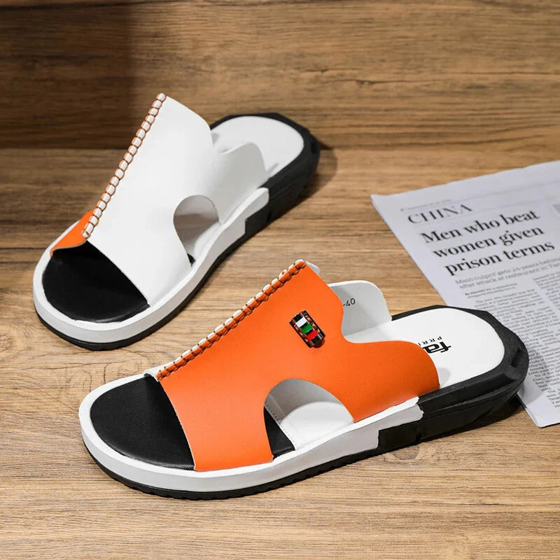 Summer Men Slippers Genuine Leather Breathable Clogs Sandals Beach Classics