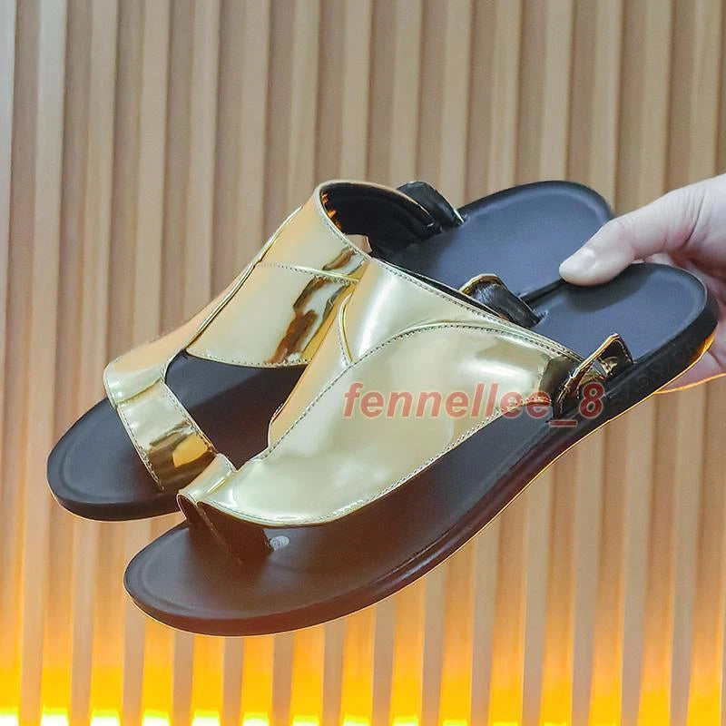 Roman Men's Flats Sandals Open Toe Slippers Leather Beach Shoes Fashion New