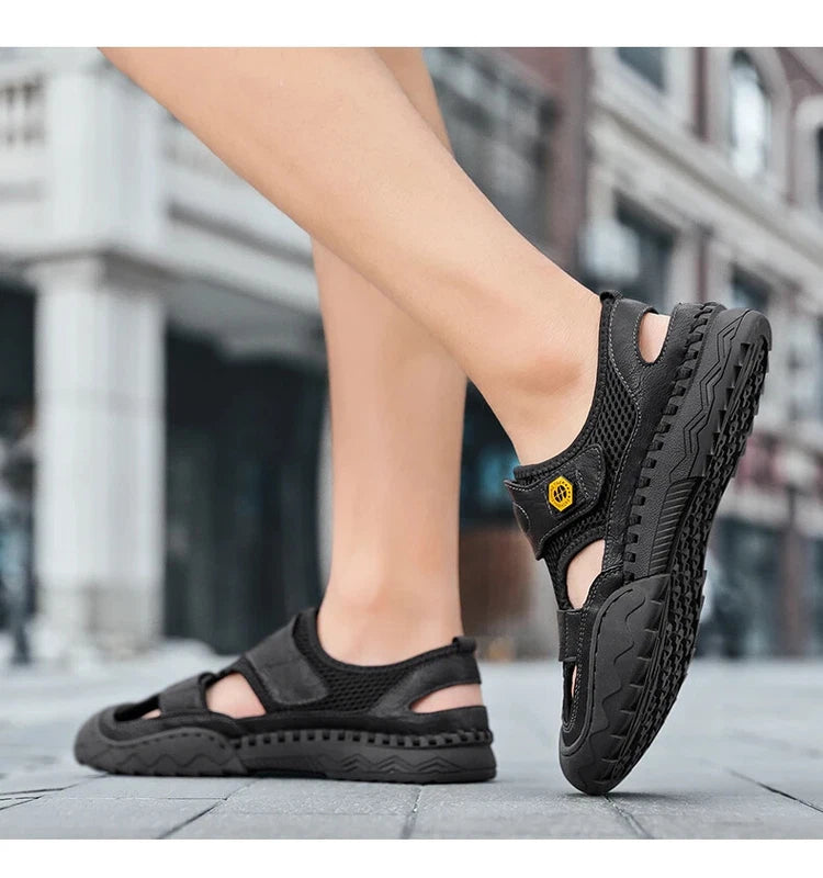 Classic Summer Large Size Men's Sandal Leather Slippers Breathable Beach Sandals