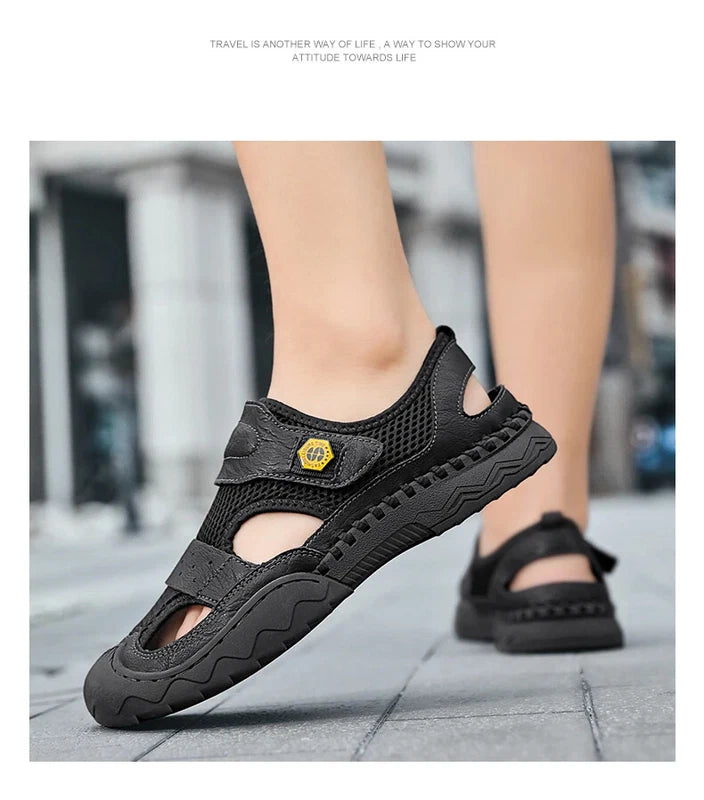 Classic Summer Large Size Men's Sandal Leather Slippers Breathable Beach Sandals