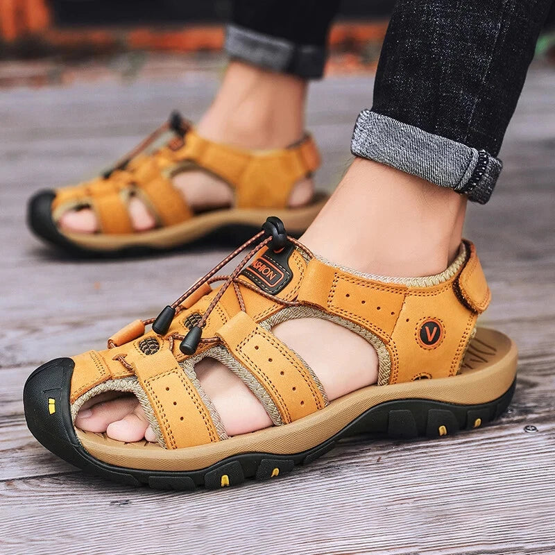 Summer Men Leather Casual Shoes Breathable Outdoor Beach Slippers Fashion Sandal