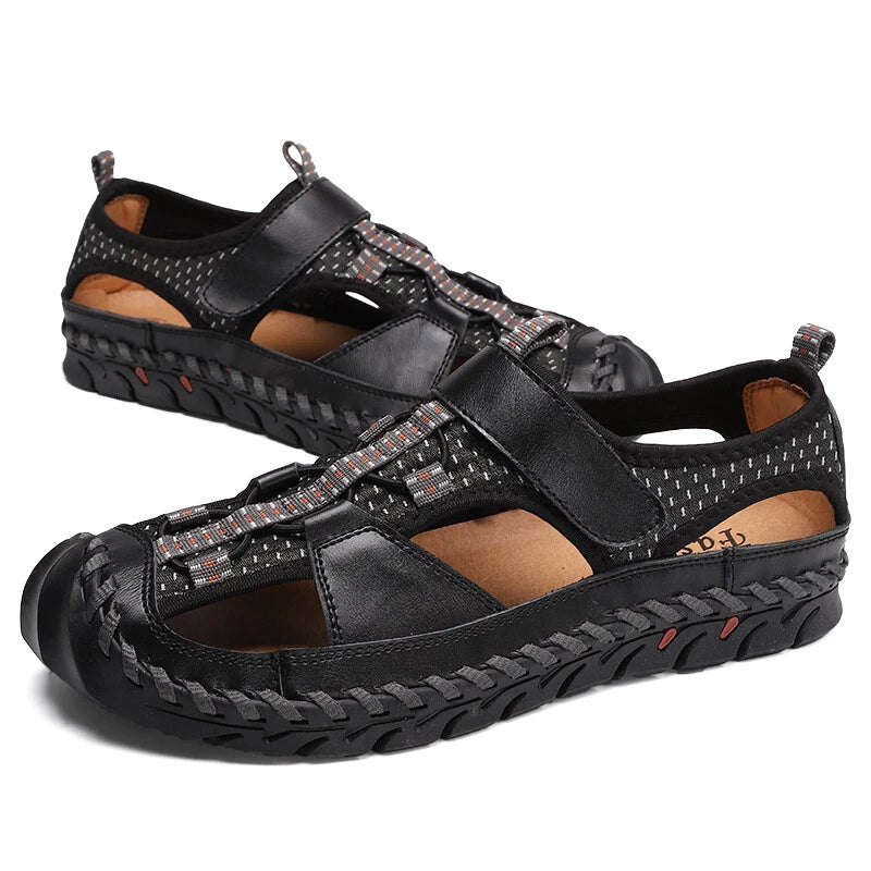 Genuine Leather Men Sandals Summer Casual Beach Slip on Slippers Outdoor Sneaker