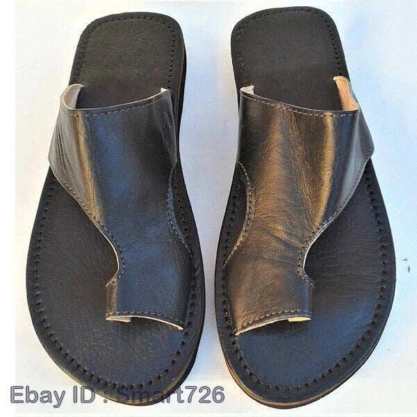 Mens Leather Sandals Shoes Beach Casual Summer Flip Flops Retro Flats Slippers