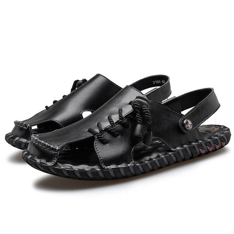 Casual Summer Mens Genuine Leather Sandals Sports Beach Shoes Soft Slippers Size