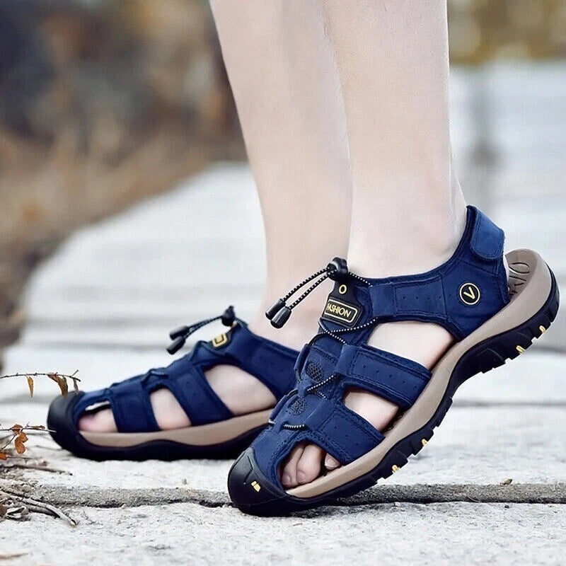 Summer Men's Leather Sandals Closed Toe Beach Nonslip Outdoor Sport Hiking Shoes