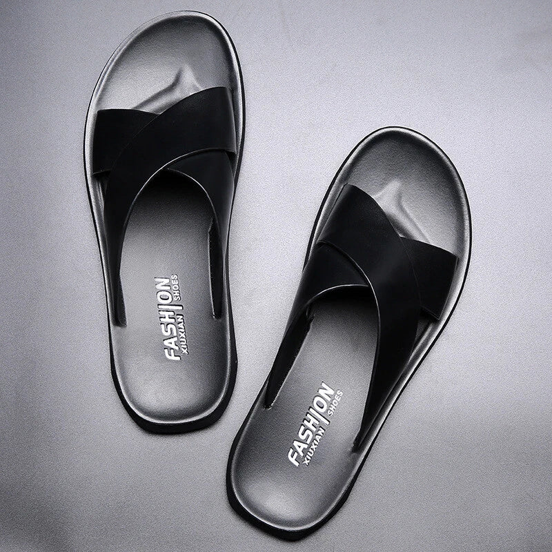 Men Summer Sandals Leather Classic Slippers Outdoor Beach Rubber Flip Flop Shoes