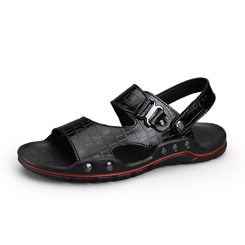 Summer Mens Beach Open Toe Driving Leather Flats Sandals Outdoor Casual Slippers