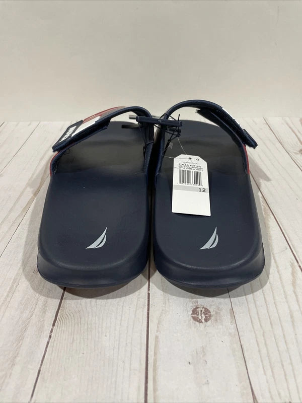 NWT Nautica Bower Athletic Adjustable Slides Sandals Mens Size 12 Navy White Red