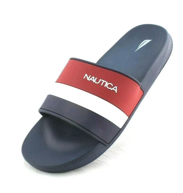 New NAUTICA Filton Size 12 Navy Blue, Red & White Slide Men's Sandals