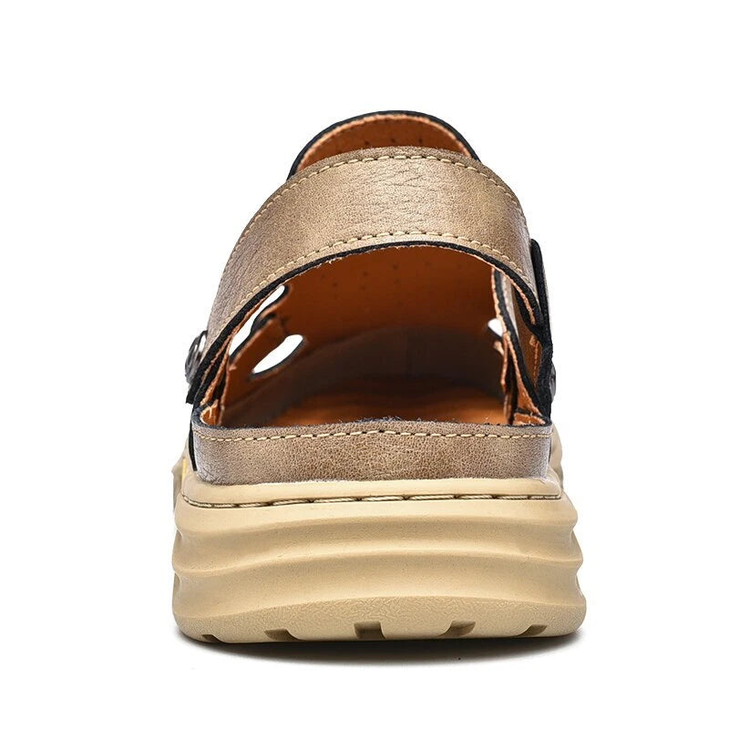 Summer Men Casual Sandals Genuine Leather Handmade Breathable Beach Slippers