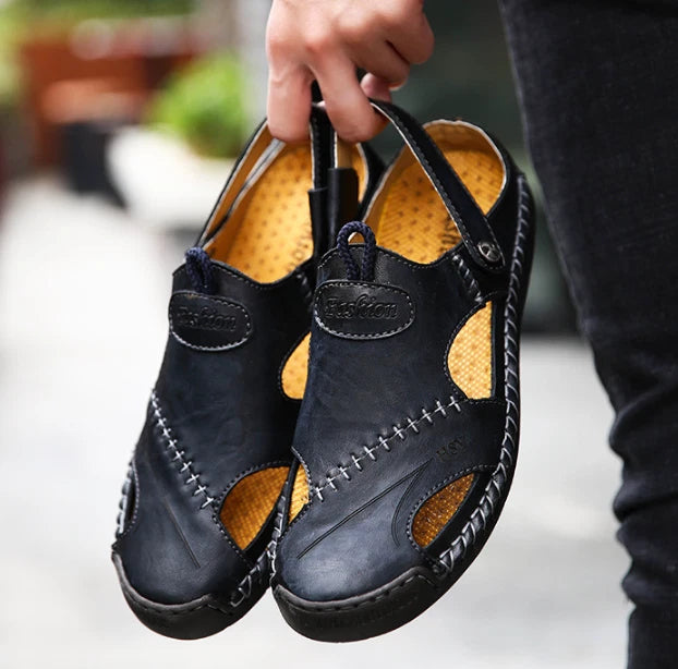 Summer Men Flat Non-slip Leather Sandals Casual Sports Beach Shoes Soft Slippers