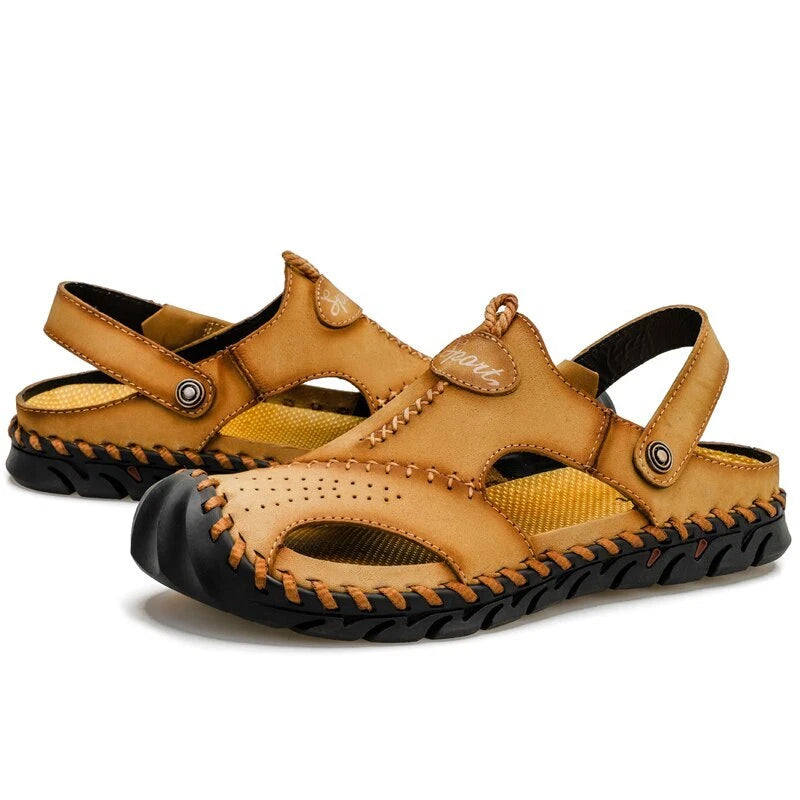 Summer Genuine Leather Beach Mens Sandals Soft Breathable Shoes Outdoor Slippers