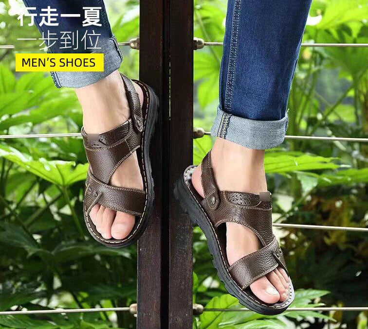 New Outdoor Faux Leather slippers Beach Flip Flops Men's Shoes Sandals Summer