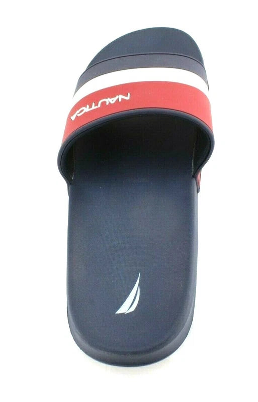 New NAUTICA Filton Size 12 Navy Blue, Red & White Slide Men's Sandals