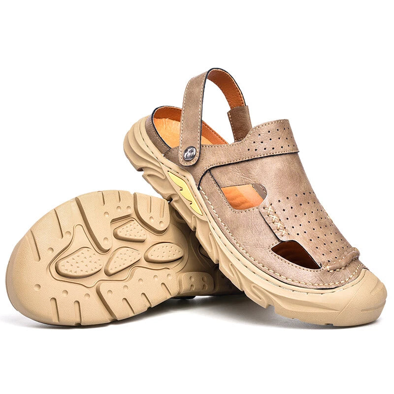 Summer Men Casual Sandals Genuine Leather Handmade Breathable Beach Slippers
