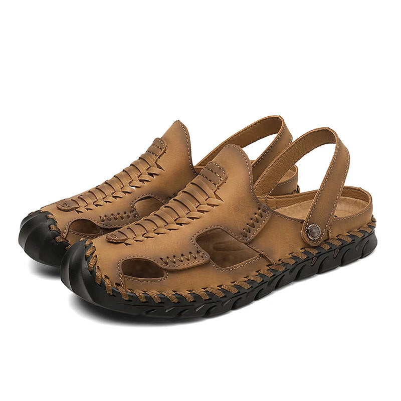 Men Summer Sandals Comfortable Genuine Leather Casual Slippers Roman Beach Shoes