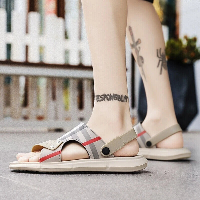 Summer Men Casual Leather Sandals Sports Beach Shoes Soft Home Slippers US