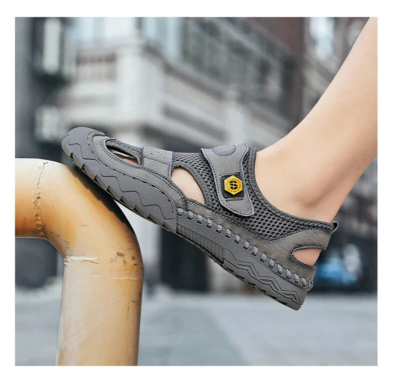 Classic Summer Large Size Men's Sandal Leather Slippers Breathable Beach Sandals