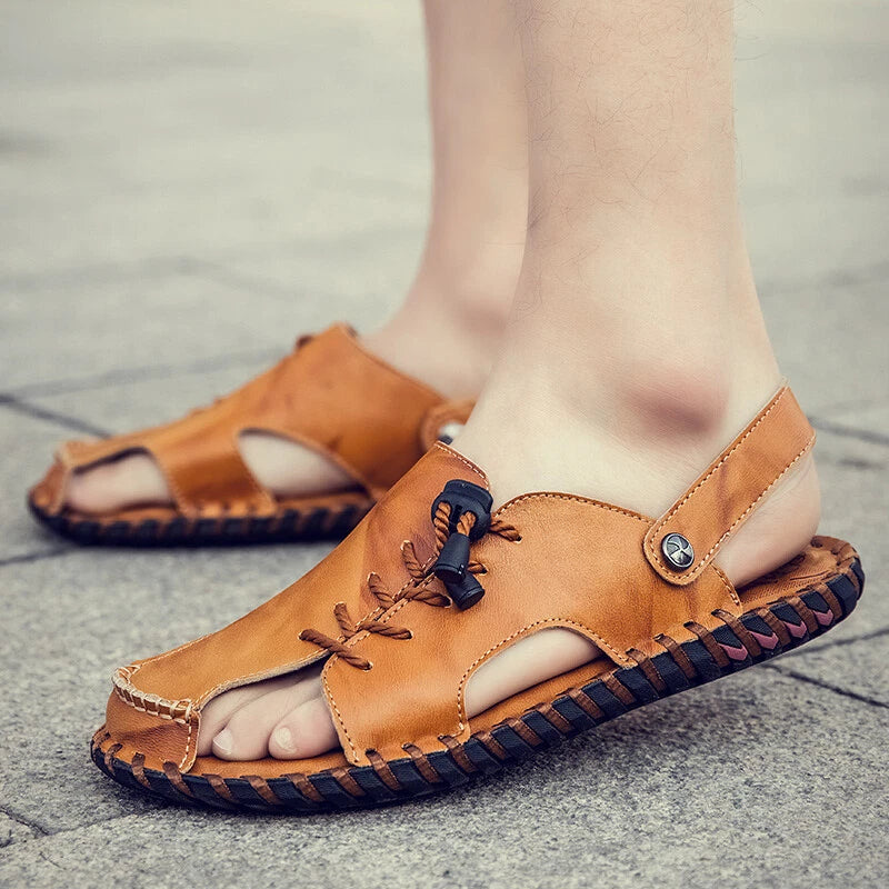 Casual Summer Mens Genuine Leather Sandals Sports Beach Shoes Soft Slippers Size
