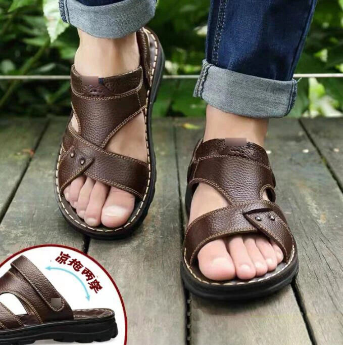 New Outdoor Faux Leather slippers Beach Flip Flops Men's Shoes Sandals Summer