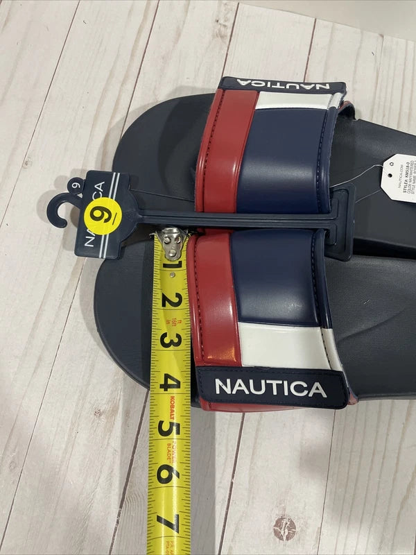 NWT Nautica Bower Athletic Adjustable Slides Sandals Mens Size 9 Navy White Red